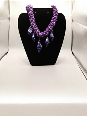 Purple Rope Necklace With Pearl-Studded Shell