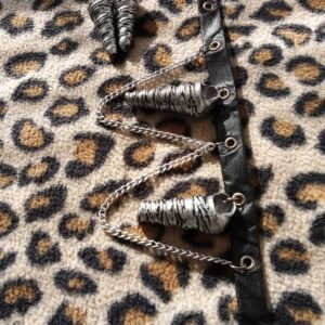 Eyelet necklace sspril shell drape w/tear drop chain-Black only