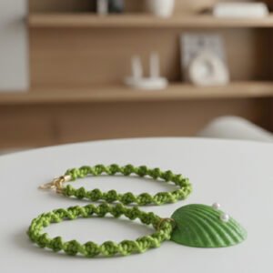 Green Rope Necklace With Pearl-Studded Shell
