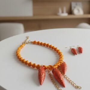 Orange Rope Necklace With Coral Shell Charms